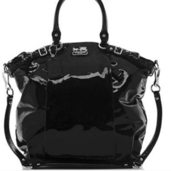 Coach Handbags - Coach Madison 2-Way Black Glass Patent Leather Satchel Handbag With Hang Tag